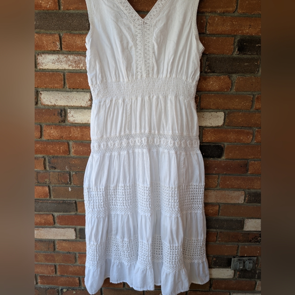 Naoo Corchet Midi A Line Dress White XL preppy bohemian cottagecore sundress - Picture 6 of 8